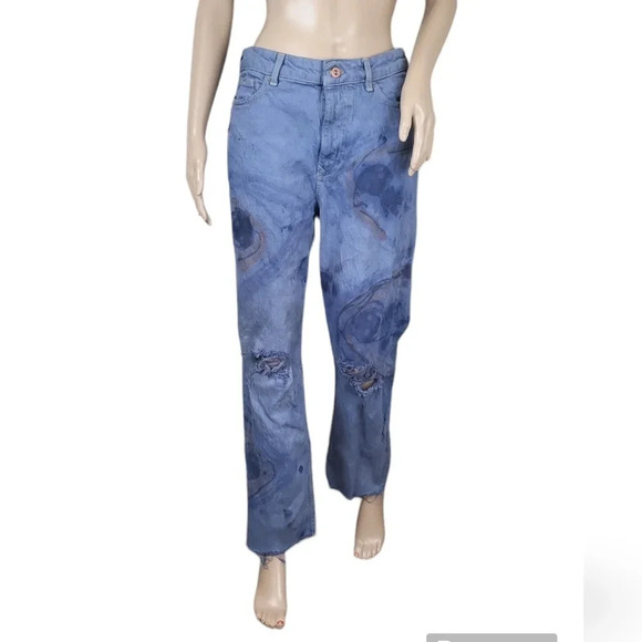Zara Tie Dye Smiley MID-RISE Z1975 STRAIGHT LEG JEANS - Picture 3 of 8
